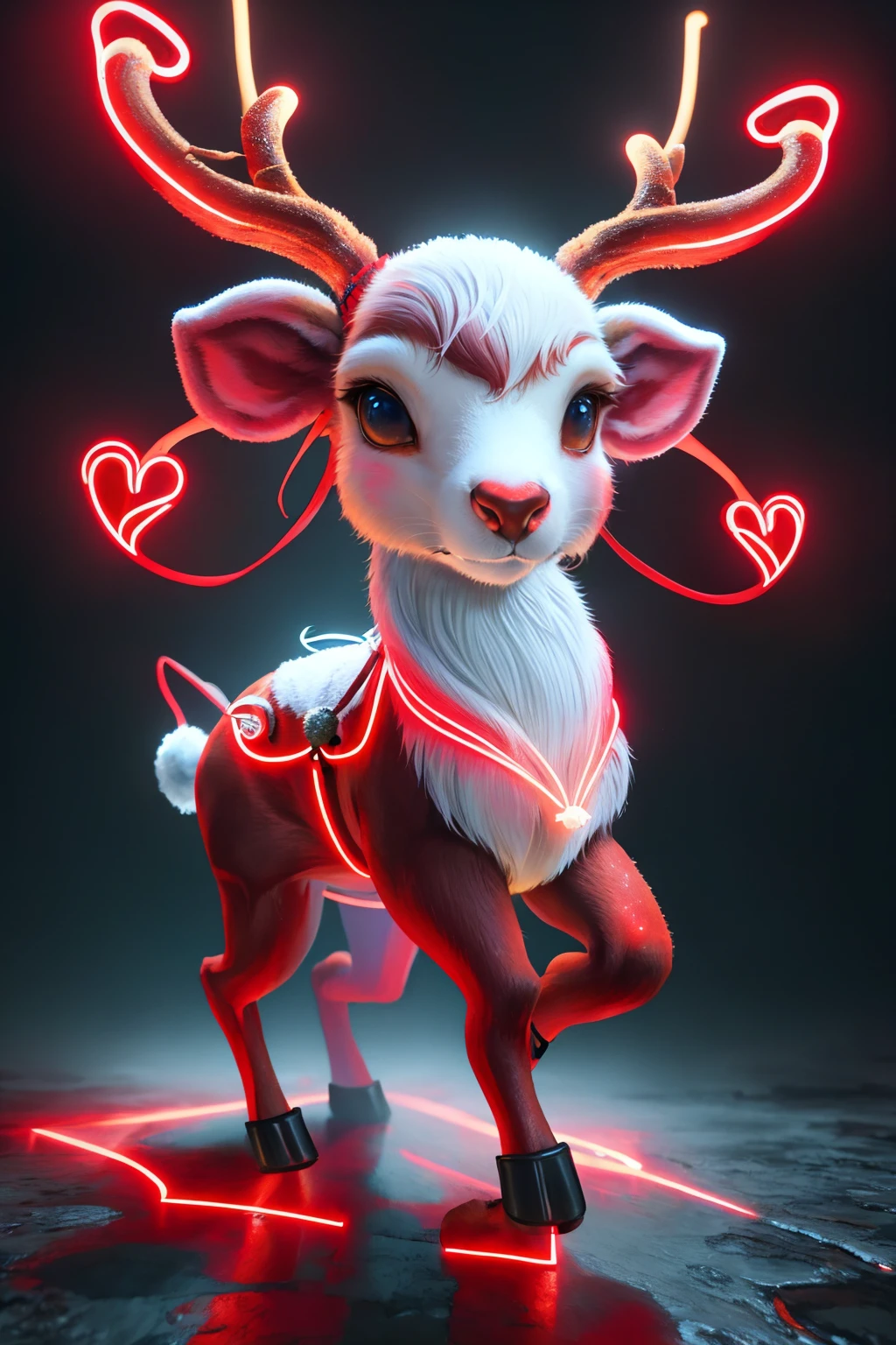 masterpiece, best quality, <lora:redneon-style-richy-v1:1> redneonstyle, glowing, reindeer, animal, no humans, reindeer antlers,