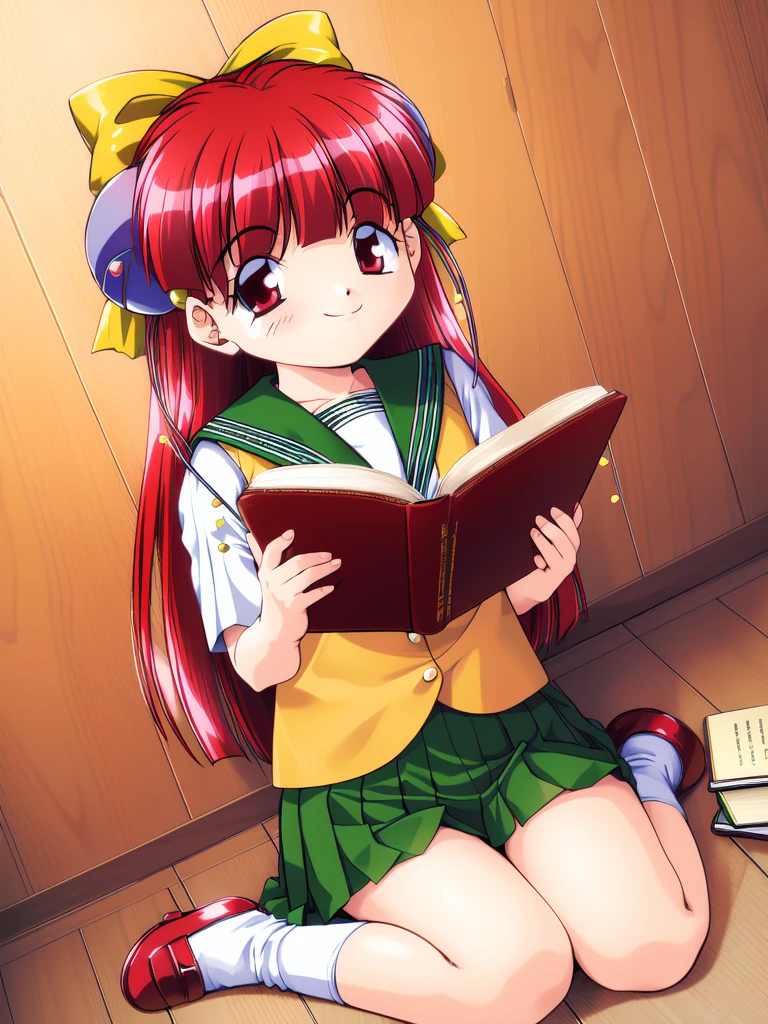 <lora:RISE_Nanako:1>Nanako, 1girl, solo, book, school uniform, skirt, sitting, wariza, dutch angle, smile, socks, pleated skirt, reading,
masterpiece, high quality, very_high_resolution, large_filesize, full color,