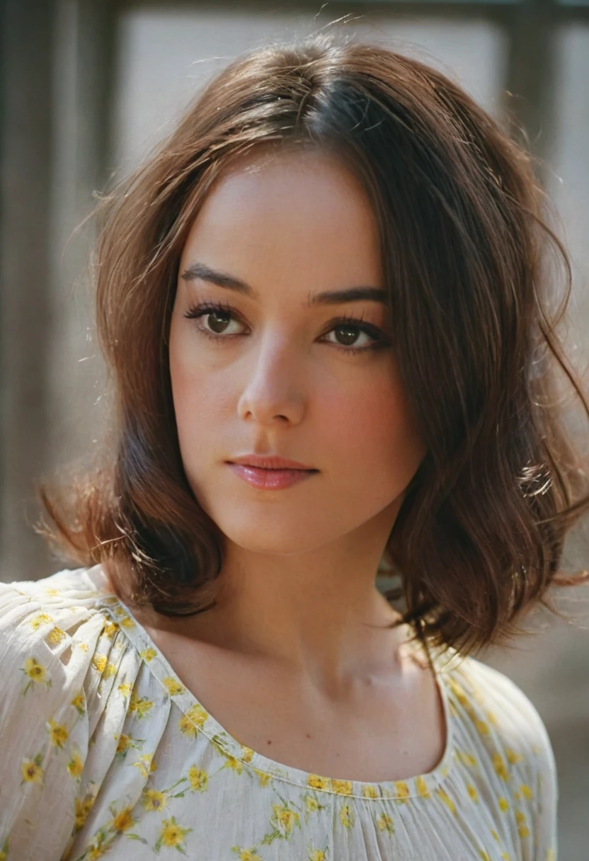 a beautiful picture of 4liz33V2, brunette, detailed skin texture,masterpiece, face focus, photorealistic, woman, 4k, HDR, backlighting, bloom, light, RAW color photo,(fully in frame:1.1), (blush:0.5), (goosebumps:0.5), wearing a blouse, <lora:4liz33V2:1>