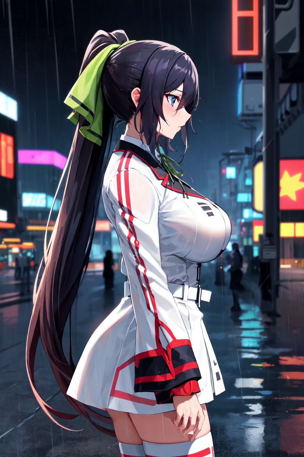 masterpiece, best quality, 1girl, solo, blush, long hair, hair between eyes, ((streetwear clothes)), city, outdoors, night, movie poster, extremely detailed 8K, smooth, high resolution, ultra quality, cinematic lighting, ambient occlusion, hd, 2k, 4k, 8k, 16k, extremely detailed anime, detailed faces, perfect composition, wide shot, atmospheric lighting, very sexy, random angle, uncensored, sin censura