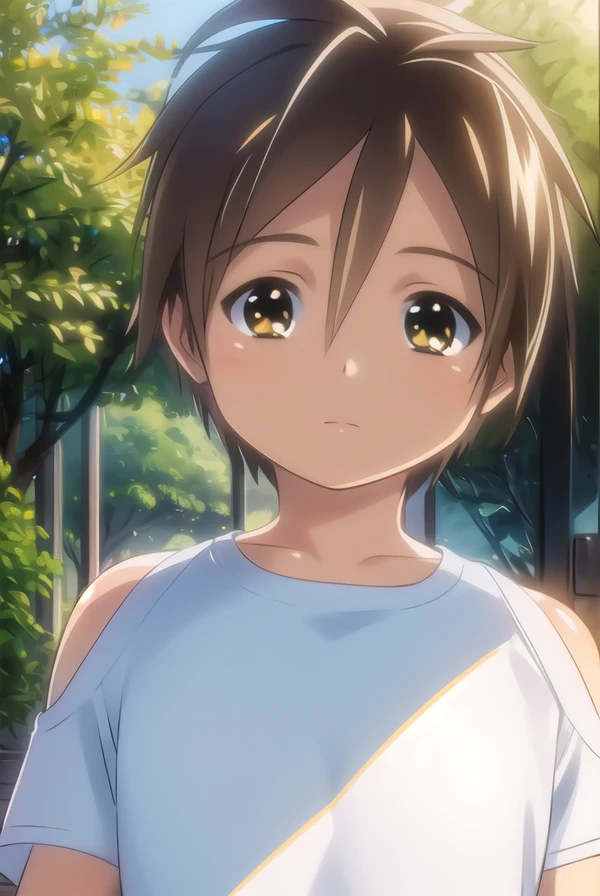 bokunochico, <lora:boku no chico ova-lora-nochekaiser:1>,
chico, short hair, brown hair, (brown eyes:1.5), very short hair,
BREAK shirt,
BREAK outdoors,
BREAK looking at viewer, (cowboy shot:1.5),
BREAK <lyco:GoodHands-beta2:1>, (masterpiece:1.2), best quality, high resolution, unity 8k wallpaper, (illustration:0.8), (beautiful detailed eyes:1.6), extremely detailed face, perfect lighting, extremely detailed CG, (perfect hands, perfect anatomy),