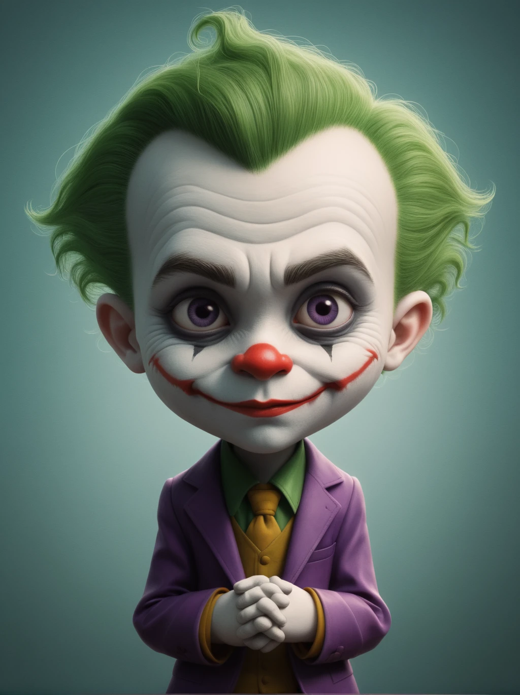 render style, The Joker (by Nicoletta Ceccoli:1.2), dreamworks animation, natural lighting, adorable disney and pixar design, flat colors, 4k, modern disney dreamworks style, professional, award-winning