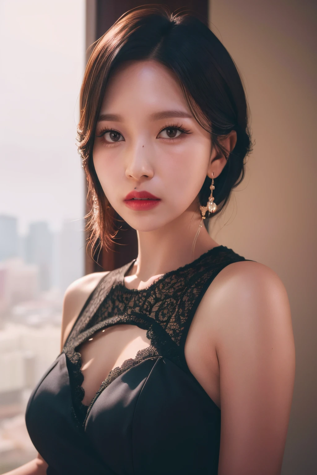 <lora:Twice Mina:1>, Mina, 1girl, solo, realistic, looking at viewer, photograph, photorealistic, beautiful and aesthetic, extremely detailed skin, extremely detailed hair, shadows, masterpiece, top quality, best quality, highres, ultra-high res, ultra-detailed, detailed lighting, high key lighting, vignetting,