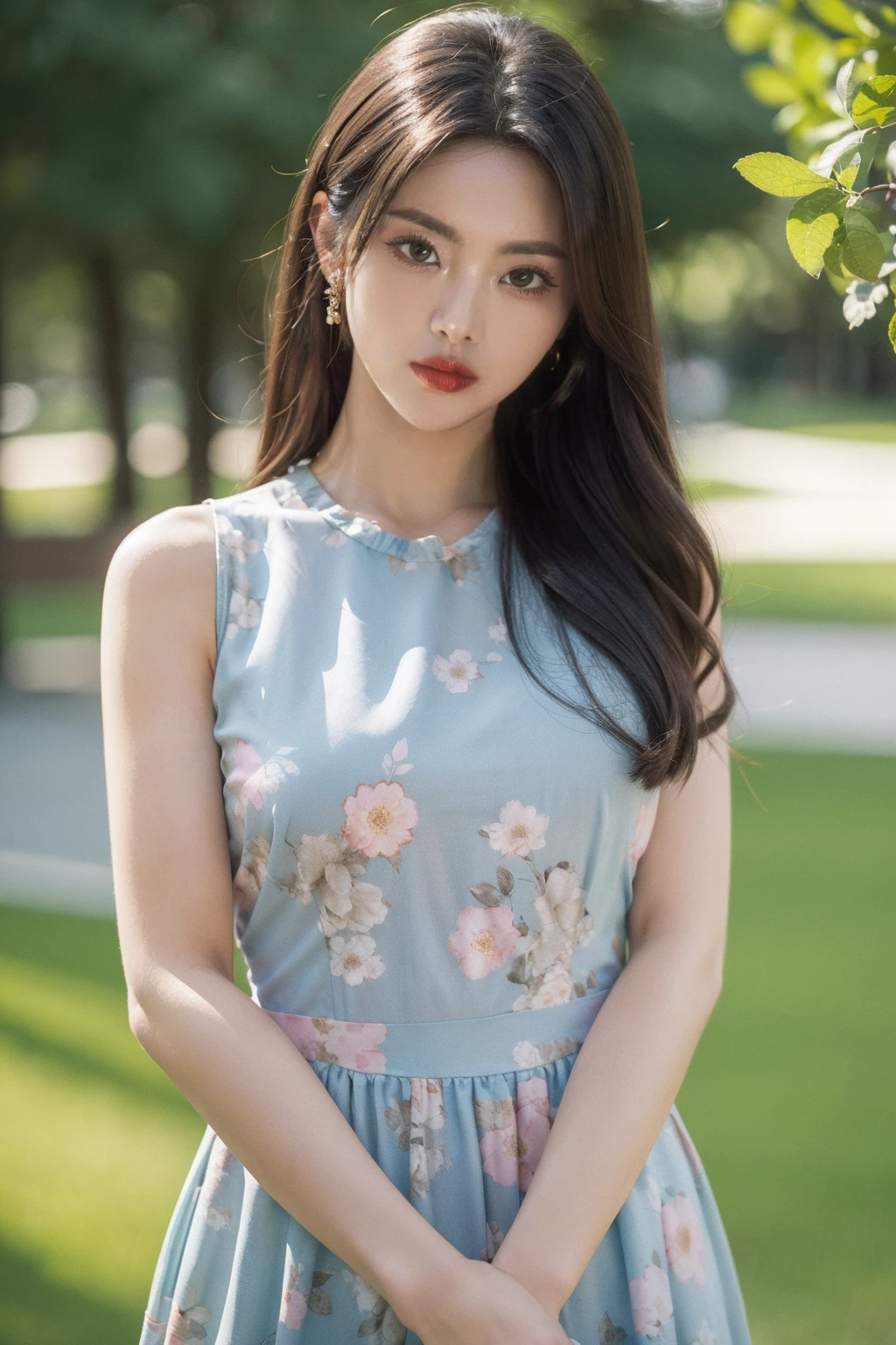 masterpiece,best quality,1girl,upper body,looking at viewer,
standing,
Floral Dress,park,
<lora:chaoyue:0.5>
