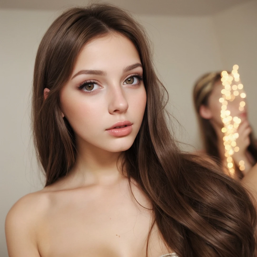 very beauty girl, brown hair, party