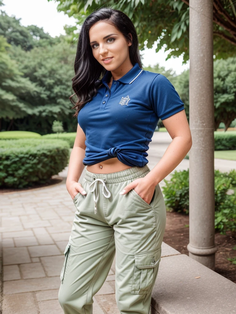 cinematic photo Real estate photography style realistic, photorealistic, award winning photo, a woman wearing Ripped polo shirt and Cargo joggers: A combination of cargo pants and joggers, with a relaxed fit and multiple pockets., <lora:quiron_BettinaDiCapri_v1_lora:0.87> BettinaDiCapriQuiron woman, . Professional, inviting, well-lit, high-resolution, property-focused, commercial, highly detailed . 35mm photograph, film, bokeh, professional, 4k, highly detailed
