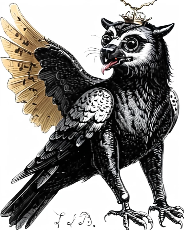 an angelic creature with the head of a leopard and the body of bull and the wings of a crow,art by llbreton, <lora:LLbretonXL-000004:1>