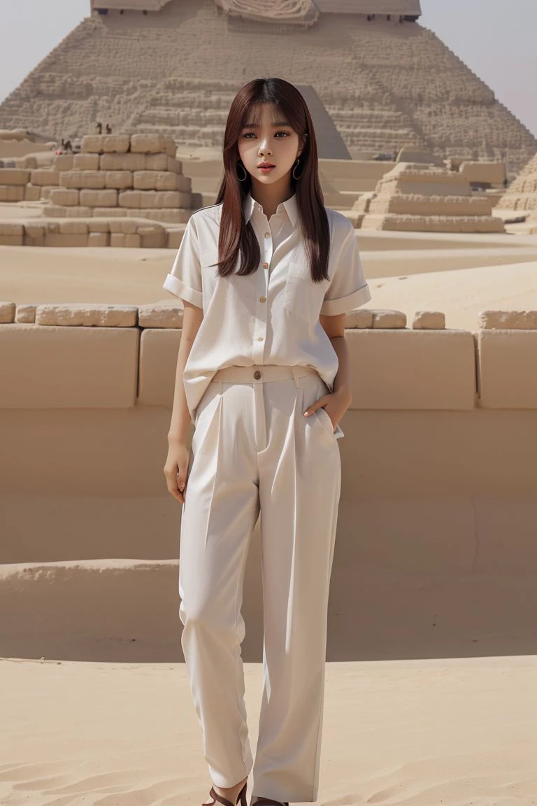 <lora:yangjeehyeon_obj20:0.7 >, full_body, standing, sandals, (shirt), pants, (grand canyon), (yangjeehyeon: 1.2), perfect face, (contact iris: 1.1), pale skin, skin pores , depth of field