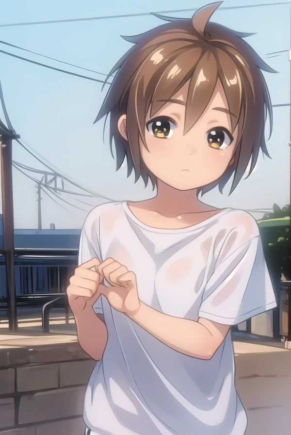 bokunochico, <lora:boku no chico ova-lora-nochekaiser:1>,
chico, short hair, brown hair, (brown eyes:1.5), very short hair,
BREAK shirt,
BREAK outdoors,
BREAK looking at viewer, (cowboy shot:1.5),
BREAK <lyco:GoodHands-beta2:1>, (masterpiece:1.2), best quality, high resolution, unity 8k wallpaper, (illustration:0.8), (beautiful detailed eyes:1.6), extremely detailed face, perfect lighting, extremely detailed CG, (perfect hands, perfect anatomy),