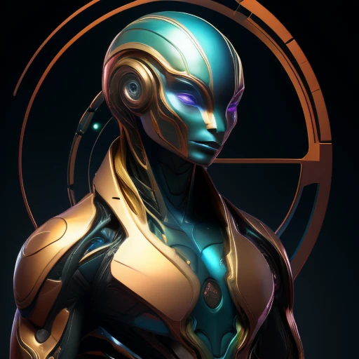 android,biomorphic,ILLUSTRATION,<lora:artfullyandroidmix:0.51>,echo,male,<lora:ArtfullyAlien.hs:0.5>,alien,
Androgenous biomorphic android chaMELEON,merging biology and technology seamlessly in a genderless autonomous being,smooth metallic pearl skin,circuitry radiating color,interlocking nodes made of organic materials for joints,masterpiece,highest quality,best resolution,master craftsman at work,hormonious colorstory,smooth color gradient,geometric,minimial,expressionism,futurism,illusioinism,