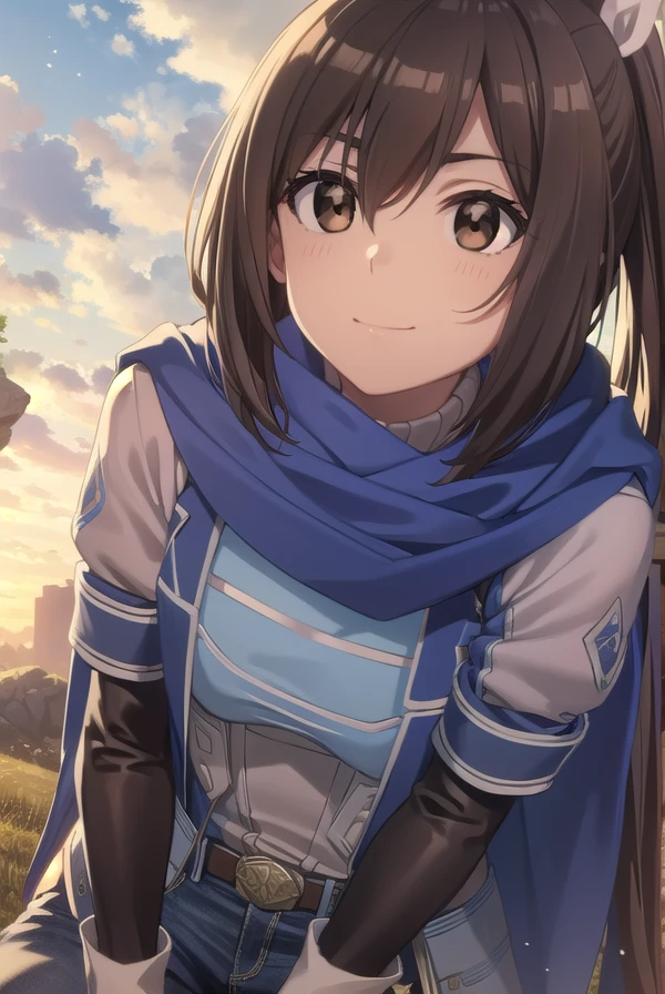 bofurisally, <lora:bofuri sally s2-lora-nochekaiser:1>,
sally, long hair, brown hair, (brown eyes:1.5), ribbon, hair ribbon, ponytail, smile,
BREAK gloves, shorts, scarf, blue scarf, shirt, white shirt, puffy sleeves, long sleeves, belt, denim shorts,
BREAK outdoors, nature, forest, sun, sky, clouds, trees, grass,
BREAK looking at viewer,
BREAK <lyco:GoodHands-beta2:1>, (masterpiece:1.2), best quality, high resolution, unity 8k wallpaper, (illustration:0.8), (beautiful detailed eyes:1.6), extremely detailed face, perfect lighting, extremely detailed CG, (perfect hands, perfect anatomy),