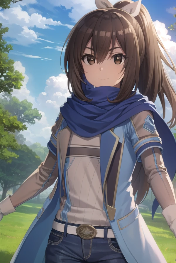 bofurisally, <lora:bofuri sally s2-lora-nochekaiser:1>, 
sally, long hair, brown hair, (brown eyes:1.5), ribbon, hair ribbon, ponytail, smile,
BREAK gloves, shorts, scarf, blue scarf, shirt, white shirt, puffy sleeves, long sleeves, belt, denim shorts,
BREAK outdoors, nature, forest, sun, sky, clouds, trees, grass,
BREAK looking at viewer,
BREAK <lyco:GoodHands-beta2:1>, (masterpiece:1.2), best quality, high resolution, unity 8k wallpaper, (illustration:0.8), (beautiful detailed eyes:1.6), extremely detailed face, perfect lighting, extremely detailed CG, (perfect hands, perfect anatomy),