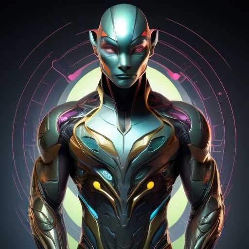 android,biomorphic,<lora:artfullyandroidmix:0.51>,echo,male,<lora:ArtfullyAlien.hs:0.5>,alien,
Androgenous biomorphic android chaMELEON,merging biology and technology seamlessly in a genderless autonomous being,smooth metallic pearl skin,circuitry radiating color,interlocking nodes made of organic materials for joints,masterpiece,highest quality,best resolution,master craftsman at work,hormonious colorstory,smooth color gradient,geometric,minimial,expressionism,futurism,illusioinism,