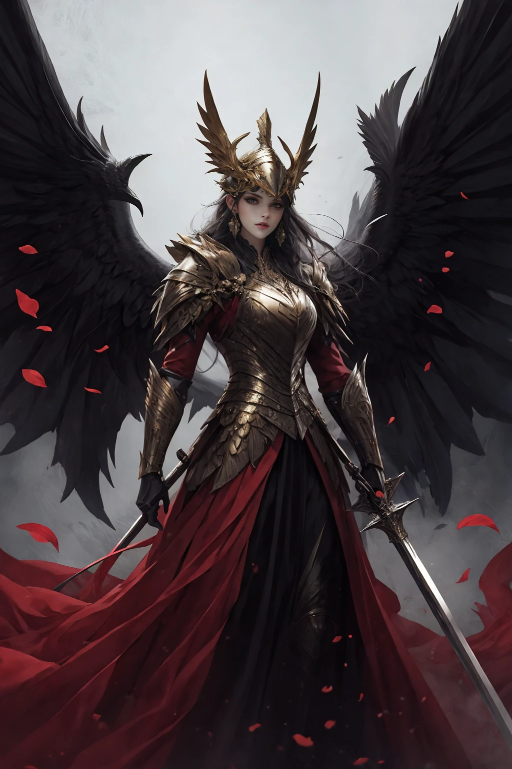 1girlsolojewelryearringshelmetholding weaponholding sword
Malenia in Elden Ring, dragon scale hat, in the style of epic fantasy scenes, gold and crimson,golden helmet,ritualistic masks with gold wings spread on it, mythical,Petals drift around her as her once-pristine form undergoes a graceful decay,glowing crimson eyes,in the underground cave with light shooting through the hole on the top,32k uhd,   painted by MichaelCTY(Chang Ting Yu),medieval knight armor,in the style of Dark Soul!b,painted by hamaya and macros,dark fantasy,majestic attire,captivating light,solarizing master,strong emotional impact,majestic figures
<lora:~Q?-Yskfy^ winged helmet:0.8>