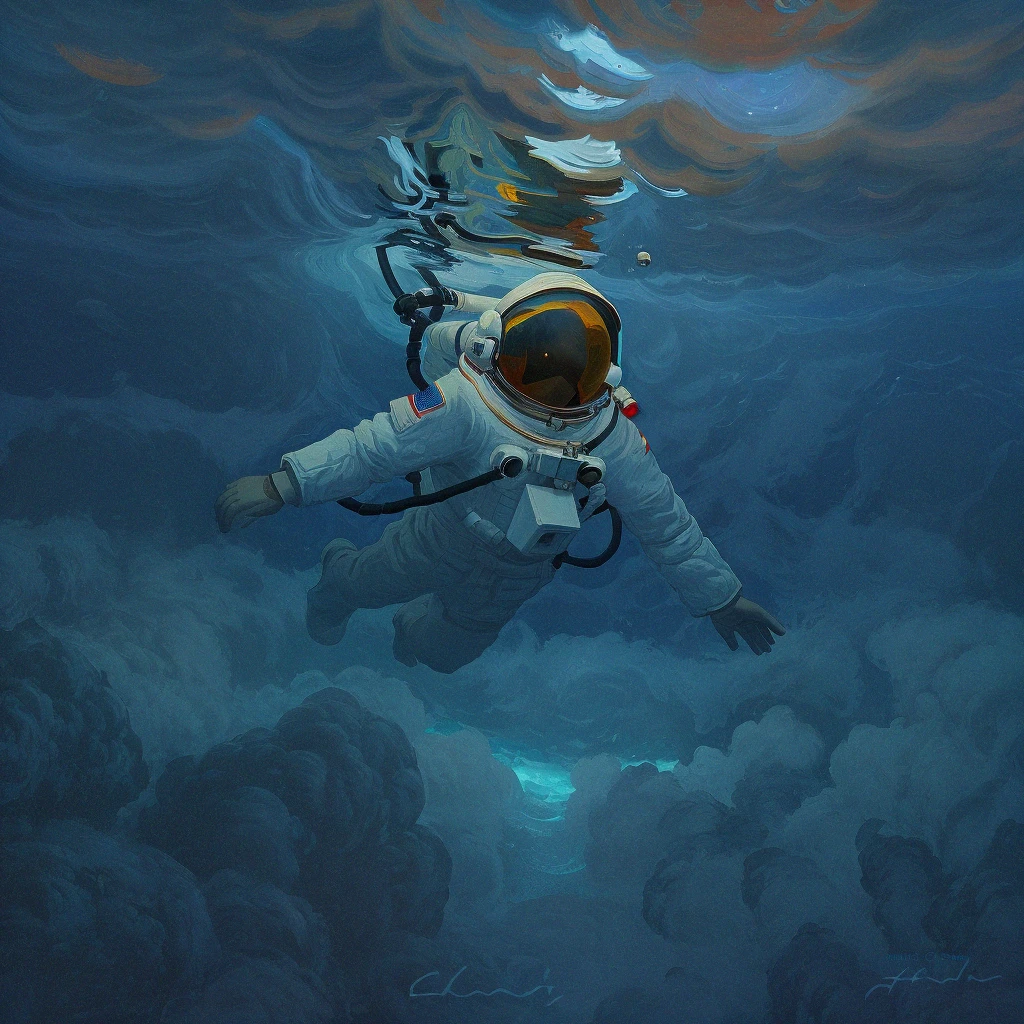 <lora:RTMCHBKH0123_Style_Long:0.9>, Impasto, RTMCHBKH0123 style, an astronaut swiming in the depths of the ocean