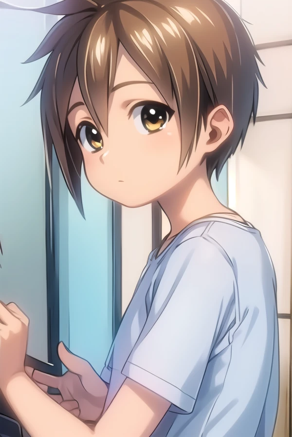 bokunochico, <lora:boku no chico ova-lora-nochekaiser:1>,
chico, short hair, brown hair, (brown eyes:1.5), very short hair,
BREAK shirt,
BREAK outdoors,
BREAK looking at viewer, (cowboy shot:1.5),
BREAK <lyco:GoodHands-beta2:1>, (masterpiece:1.2), best quality, high resolution, unity 8k wallpaper, (illustration:0.8), (beautiful detailed eyes:1.6), extremely detailed face, perfect lighting, extremely detailed CG, (perfect hands, perfect anatomy),
