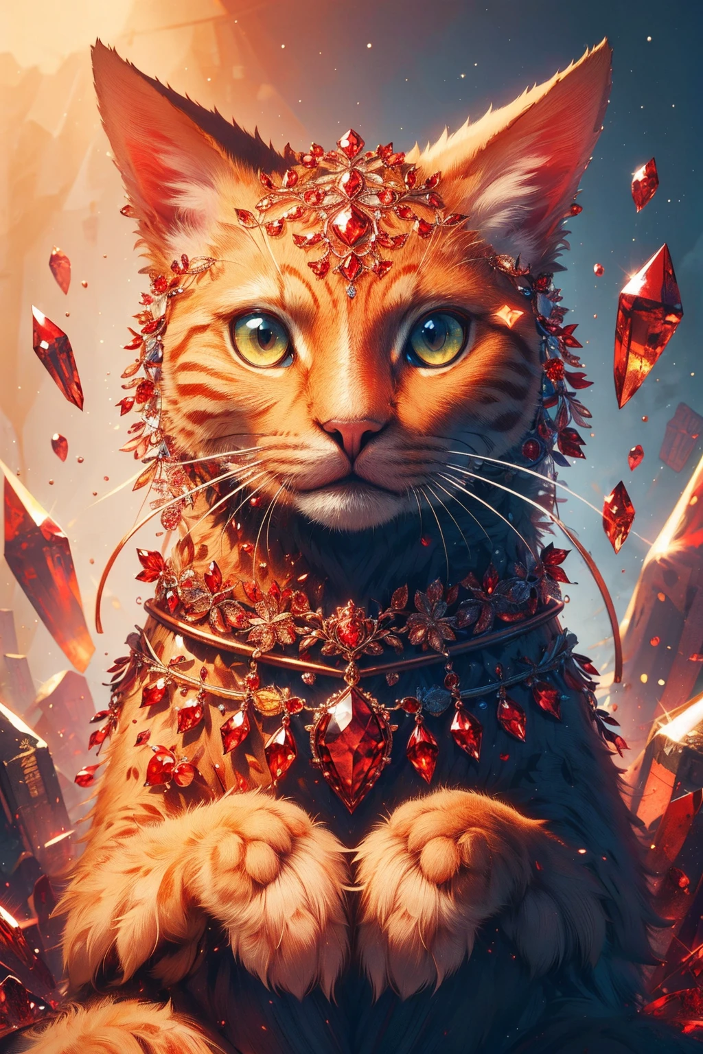 masterpiece, best quality,  <lora:redcrystal-nvwls-v1:1> redcrystal cat, looking at viewer, animal focus, no humans