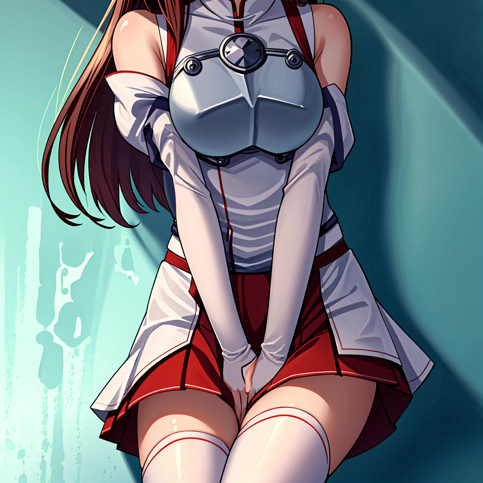 <lora:LCM_LoRA_Weights_SD15:1>,masterpiece,best quality,highly detailed,1girl,solo,
<lora:asuna_(sao)_v1:0.7>,aaasuna,long hair,brown hair,braid,brown eyes,bare shoulders,armor,breastplate,white sleeves,detached sleeves,red skirt,pleated skirt,white thighhighs,
BREAK
<lora:haveToPee:0.4>,have to pee,covering crotch,knees together feet apart,(((crotchAngle,head out of frame,lower body,hands between legs,close-up,crotch aparts, crotch focus))),