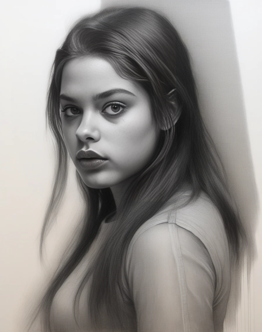 OdeyaRush,<lora:OdeyaRushSDXL:1>charcoal drawing of a girl by timothy, in the style of hyper-realistic sci-fi, detailed perfection, hyper-realistic details, realistic human figures, heavy use of palette knives, hyper-realistic pop, frayed