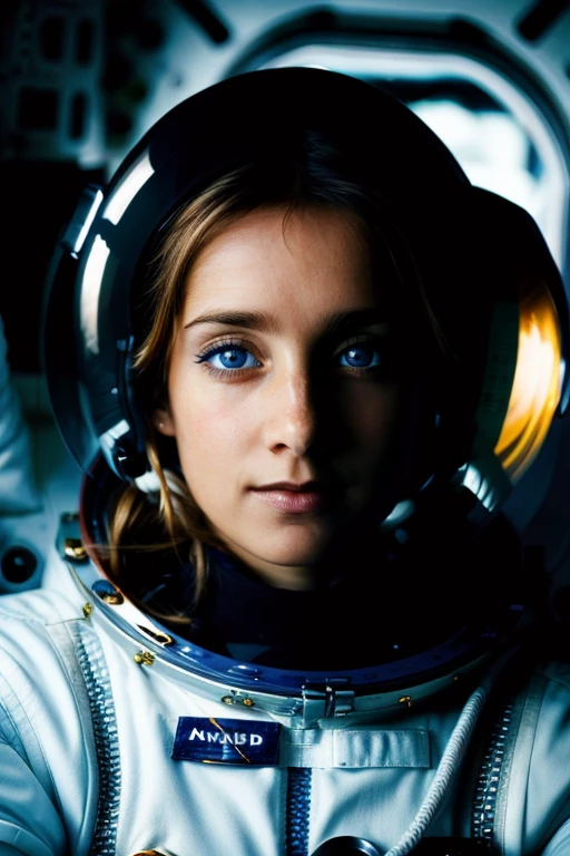 astronaut, space, stars
 <lora:Louise_Nurding_nee_Redknapp:1> l1873n, 1girl, solo, blue_eyes,  masterpiece, best quality, detailed face,