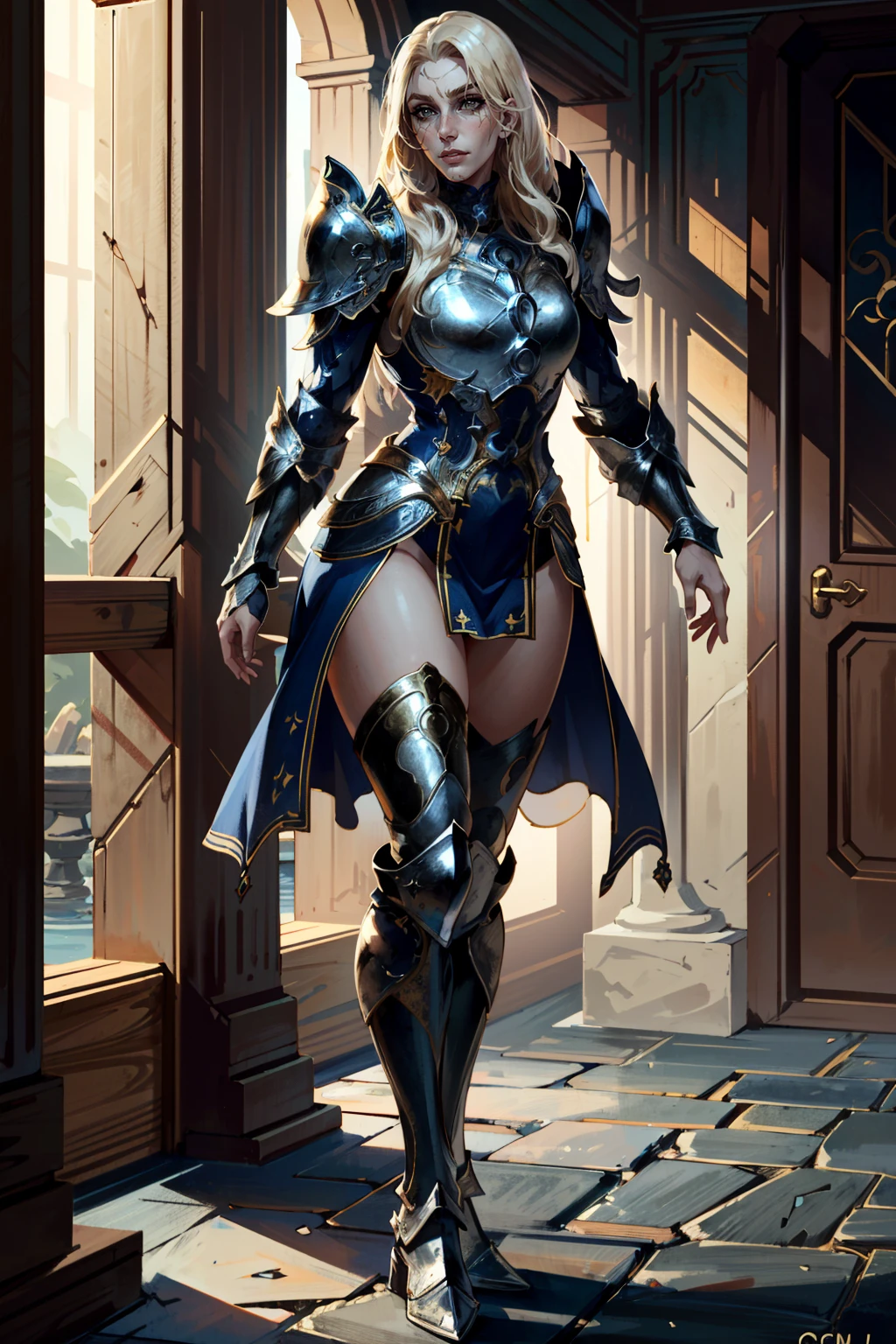 ((ultra detailed, masterpiece, best quality))
<lora:BGDameAylin:0.9>
BGDameAylin, 1girl, solo, long hair, blonde hair, cracked skin, armor, Standing with crossed legs