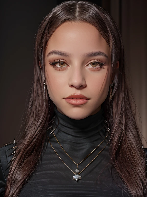 gquality, <lora:emilia-10:1> emilia, 1girl, solo, looking at viewer, jewelry, closed mouth, necklace, portrait, realistic, spiked collar, turtleneck, makeup, eyelashes