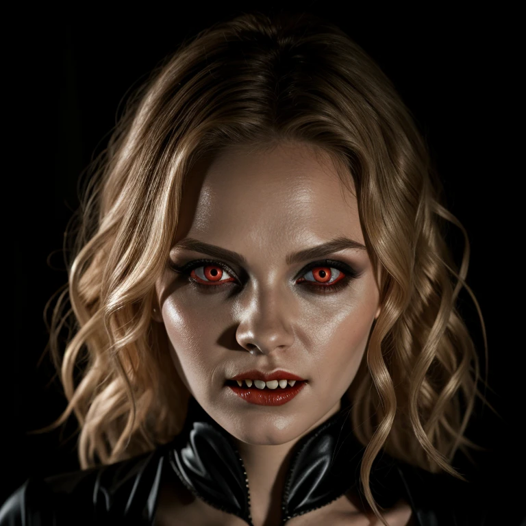 Horror-themed, <lora:vampire fangs teeth v2 SD1.5:1.2> Vampire Fangs Teeth
Female Vampire a very cute blonde young woman with a bloody face and a Vampire Fangs Teeth staring at camera with big beautiful eyes, Eerie, unsettling, dark, spooky, suspenseful, grim, highly detailed