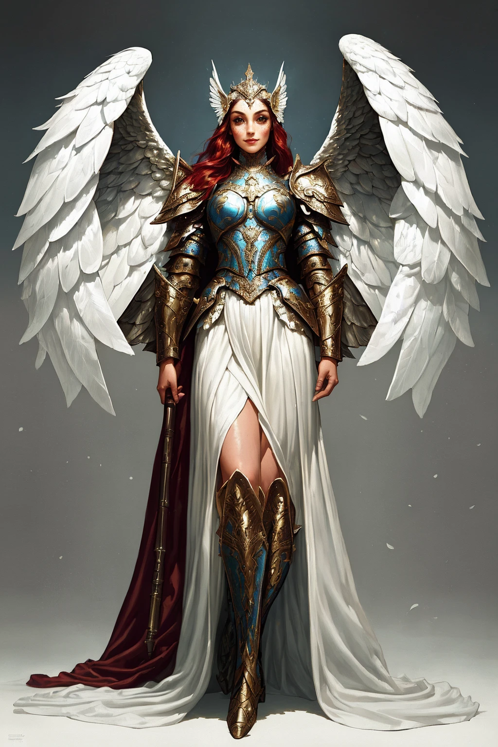 ((Masterpiece, best quality,edgQuality)),smile--,standing,posing for a picture
edgWalkure, long hair, dress, wings, armor, helmet, head wings, shoulder armor, feathered wings, pauldrons, angel wings, mountain, armored dress, valkyrie,boots
<lora:edgWalkureRedTeam:0.75>