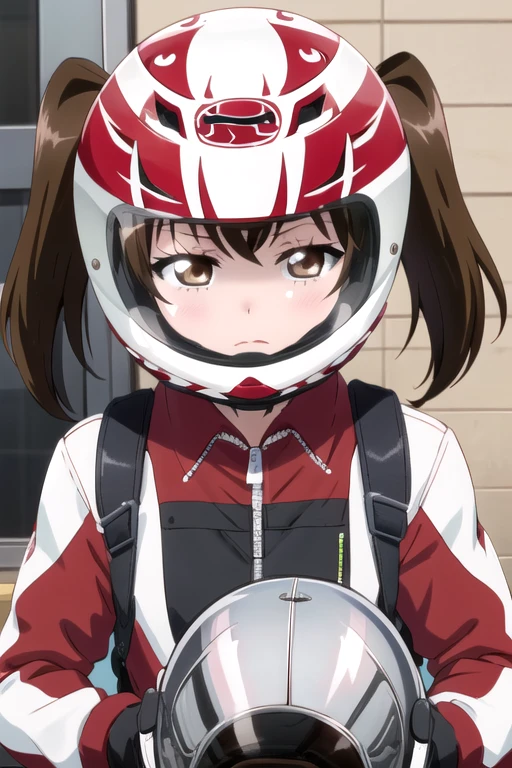 (((pixel-perfect, detail-perfect))), solo, 1girl, <lora:chisame-bakuon-01:0.8>, chisame nakano, helmet, red jacket, looking at viewer, closed mouth, upper body