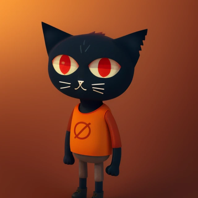 (illustration:1.15), <lora:Mae Borowski:0.7> cat, with, shirt, and, red, cartoon, eyes, black, brown, 3d render