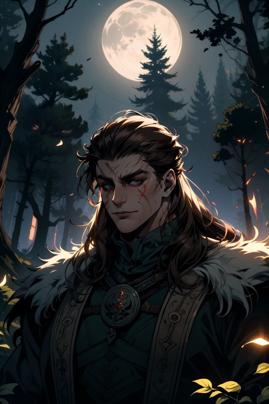 ((ultra detailed, masterpiece, best quality))
 <lora:BGHalsin:0.9>
BGHalsin, 1boy, solo, long hair, brown hair, druid, scar on face, A serene, moonlit forest with towering trees and a sense of tranquility