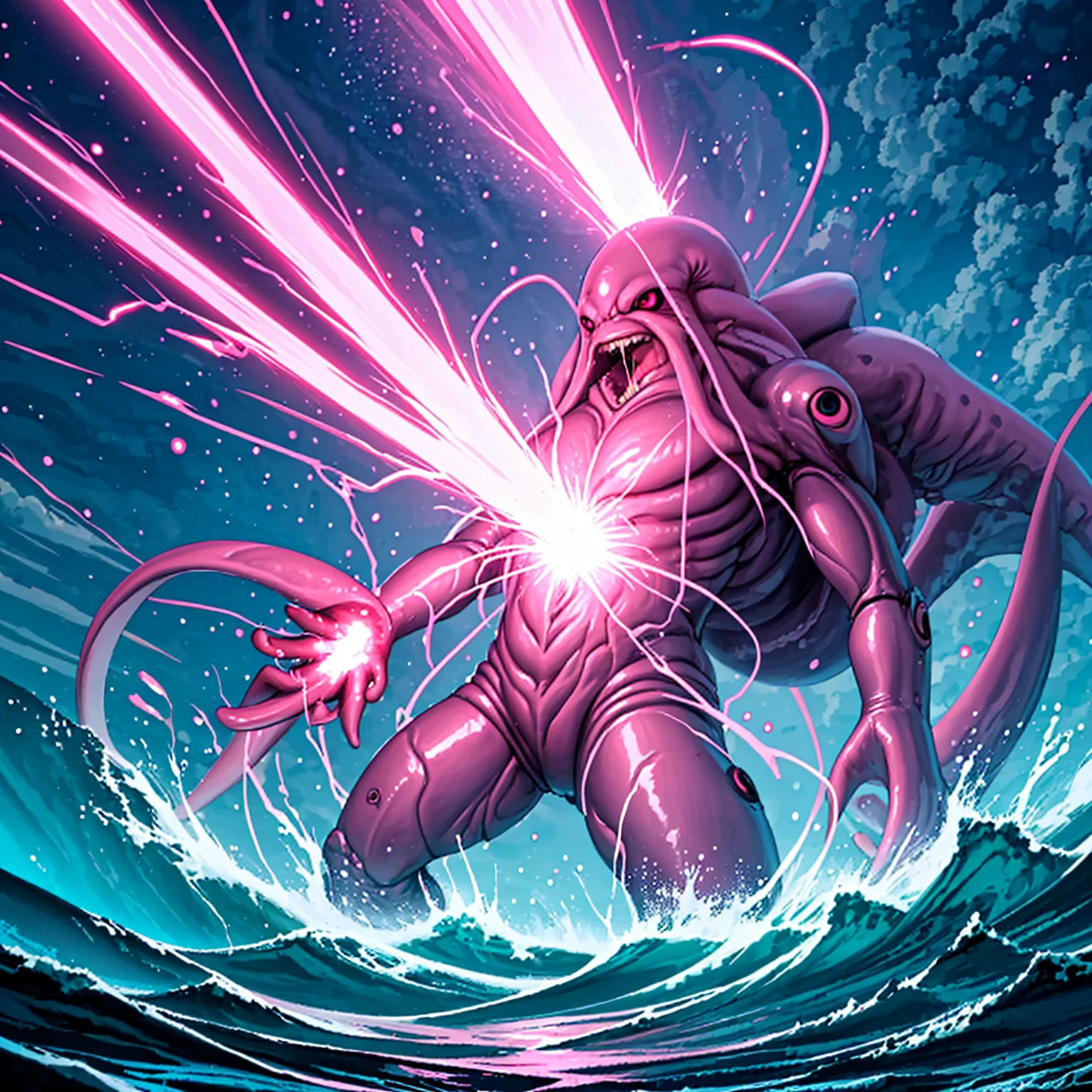 <lora:LCM_LoRA_Weights_SD15:1>,masterpiece,best quality,highly detailed,buildings,giant evil robot,
BREAK
<lora:monsterDamagedBeam:0.4>,beam,damaged,destruction,pink beam,sharp teeth,(((giant squid monster being damaged by giant pink beam,pink beam hits squid monster, ocean))),shattered pink beam,