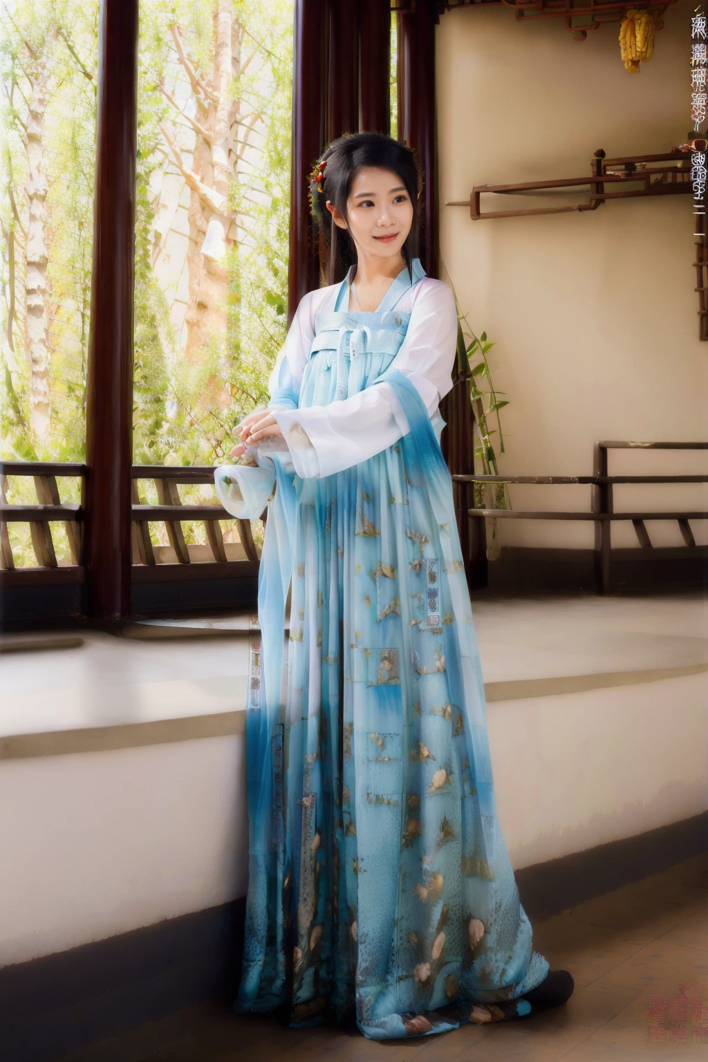 (1 girl:1.3), (best quality, masterpiece, ultra high resolution),(photorealistic:1.3), (realistic:1.3), depth of field, (day:1.2), (cinematic lighting:1.2),  hanfu, chinese dress,  <lora:HanfuLightBlueQixiong:0.8>