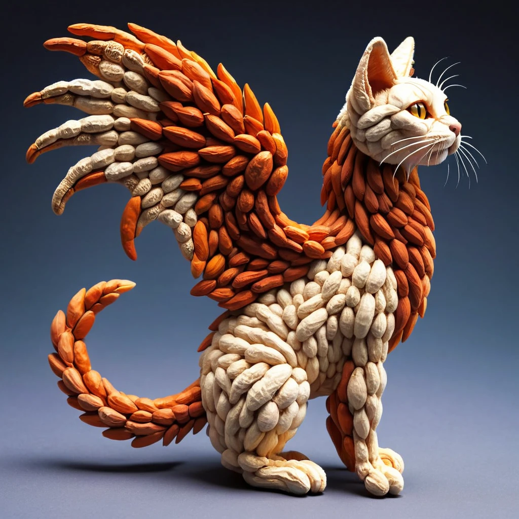 pnts<lora:pnts:1>medium roaming sinuous whimsical feline life form,  hoofed, bifurcated-tailed, short-tailed, shaggy fur,  slit ears,  phoenix wings,