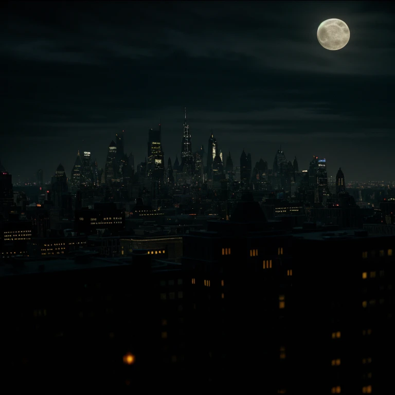 cinematic film still of <lora:Gotham City Style SD1.5:1.2>
Gotham City a painting of a city at night with a full moon Gotham City Style, shallow depth of field, vignette, highly detailed, high budget, bokeh, cinemascope, moody, epic, gorgeous, film grain, grainy
