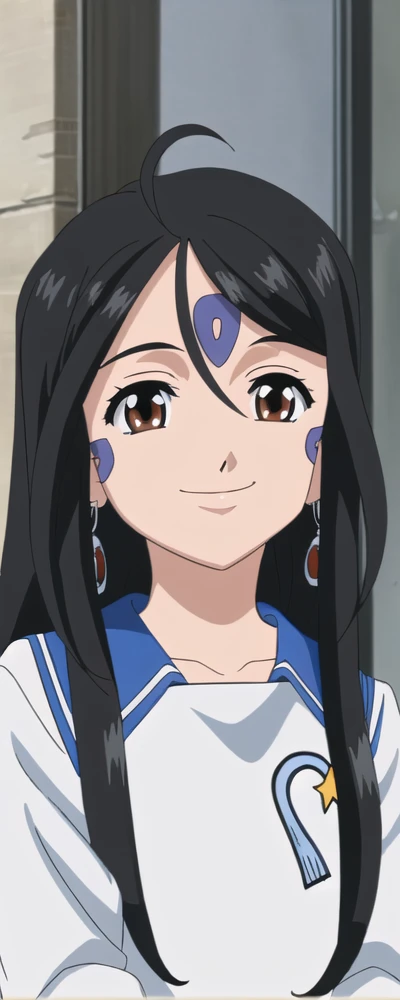 Skuld, 1girl, solo, looking at viewer, smile, flat chest, school uniform, sailor collar, earrings, perfect quality, good quality, masterpiece, HDR, UHD <lora:Skuld:0.8>