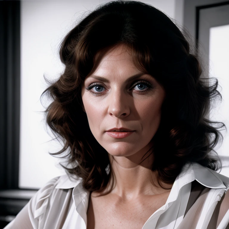 Hyperrealistic art of <lora:Kay Parker SD1.5:1.2>
Kay Parker a woman with a very large eye and a white shirt vintage Glamour Photography, Extremely high-resolution details, photographic, realism pushed to extreme, fine texture, incredibly lifelike