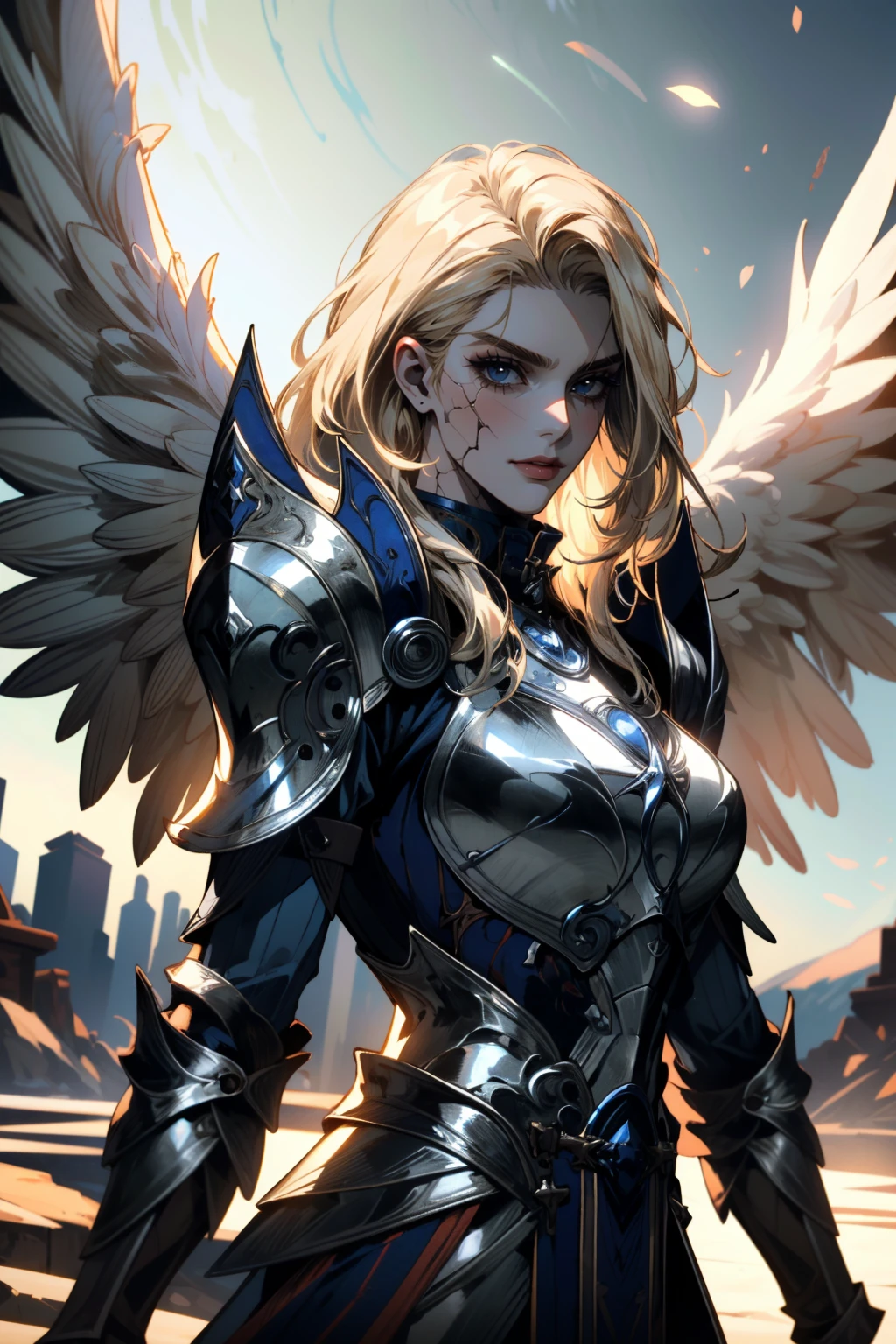 ((ultra detailed, masterpiece, best quality))
<lora:BGDameAylin:0.9>
BGDameAylin, 1girl, solo, blonde hair, cracked skin, armor, angel wings
