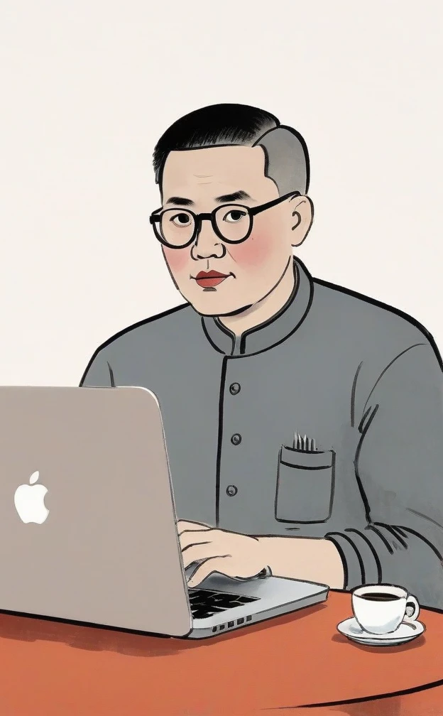 <lora:feng_zikai_style:1> chinese painting of 1man on MacBook pro laptop, Modern Center Part Hairstyle, work from home, feng zikai style