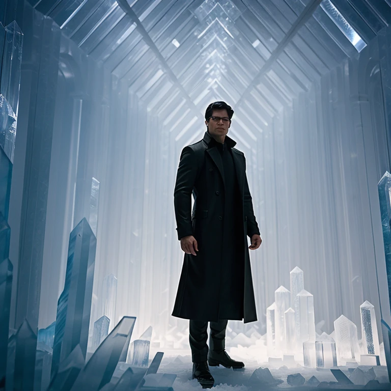 cinematic film still of <lora:Fortress of Solitude Style SD1.5:1.2>
Fortress of Solitude a Clark Kent a man standing in front of a display of ice glass inside Fortress of Solitude, shallow depth of field, vignette, highly detailed, high budget, bokeh, cinemascope, moody, epic, gorgeous, film grain, grainy