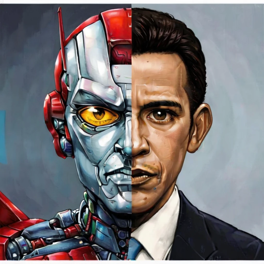 masterpiece,solo,obama,cartoon of a man,human, twofaces, <lora:twoface2:0.85>,robot