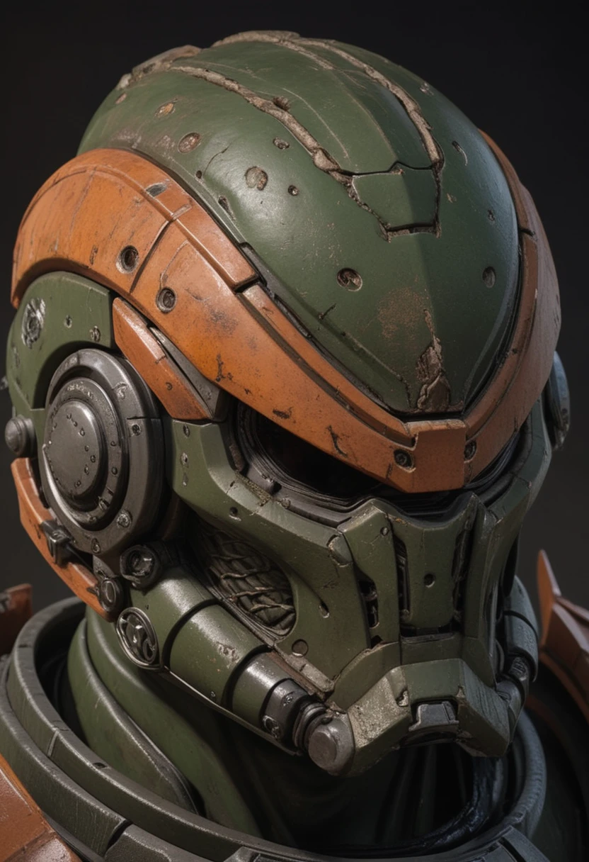 "Close-Up of Broken Doom Slayer Helmet" - Visualize an extreme close-up, photorealistic image of the iconic Doom Slayer helmet from "Doom Eternal," with visible signs of battle damage. The focus is on the cracked and broken parts of the helmet, revealing the raging face of the Doom Slayer beneath, his expression one of unstoppable fury and determination, a testament to his relentless battle against demonic forces. The intricate details of the helmet, along with the intense, focused expression, capture the essence of the Doom Slayer's indomitable spirit.






