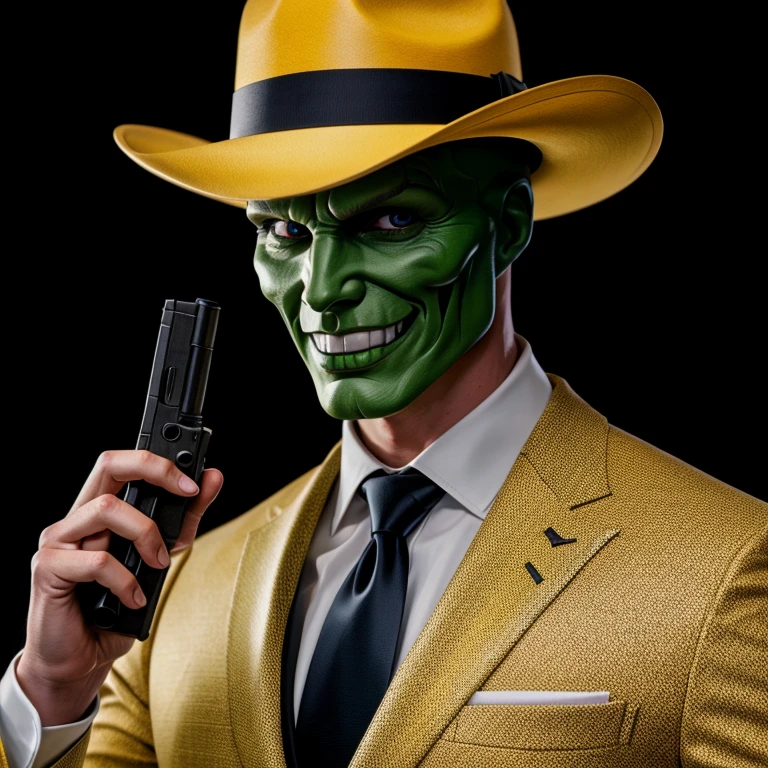 Hyperrealistic art of  <lora:The Mask SD1.5:1.2>
The Mask a man in a suit holding a gun, Extremely high-resolution details, photographic, realism pushed to extreme, fine texture, incredibly lifelike