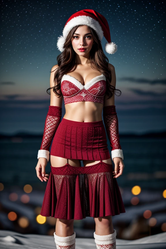 1girl, beautiful, detailed, realistic, masterpiece, looking at viewer, hour glass body, scenic view, full body shot
<lora:Crochet_Santa_Christmas_By_Stable_Yogi:0.5> red crochet skirt, red crochet crop top, red crochet thigh highs, cleavage, midriff, hat, gloves, bells, gems, lights, stars, snow, christmas tree, christmas ornaments, crystals
<lora:Detail Slider V2 By Stable :0.4> <lora:NOISEOFFSET_V2_BY_STABLE_YOGI:0.4> dark studio, rim lighting