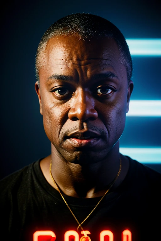 AndreBraugher, portrait, photography by (Jeanloup Sieff:1.3), modelshoot, pose, (closeup on upper body), (night, dark, dark photo, grainy, dimly lit), editorial photograph, film grain, depth of field, analog film style, vivid color, ((laptop OLED screen glow on face)), looking at viewer, ((chiaroscuro, vibrant color palette, emotional impact, vivid, strong contrasts, stylized lighting, movie screenshot, neon, colored gels, dramatic shadows, gritty, movie still, state fair, fog)), ultrarealistic, noise
