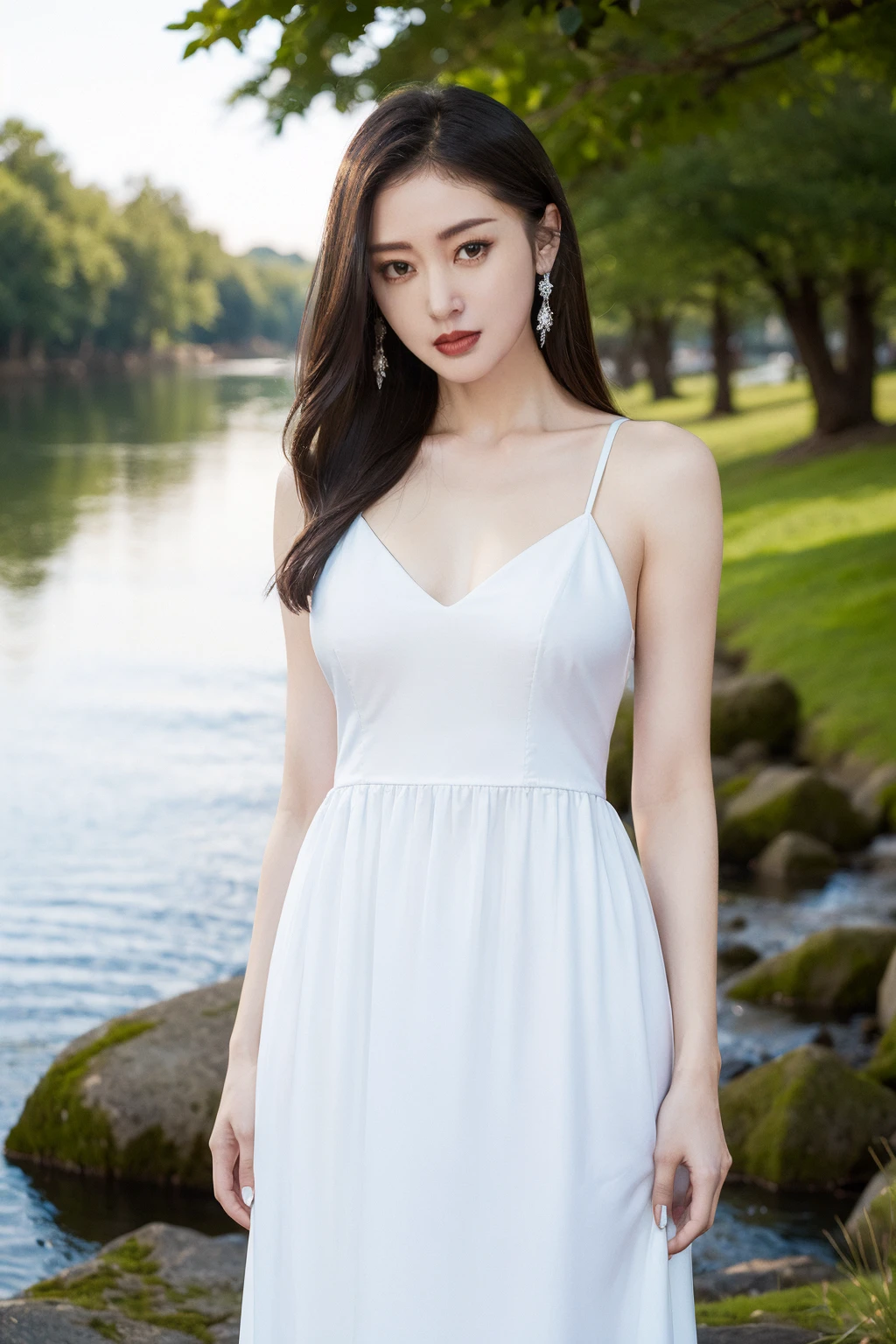 masterpiece,best quality,1girl,upper body,looking at viewer,
standing,
white dress, riverbank,
<lora:tianai-000012:0.7>