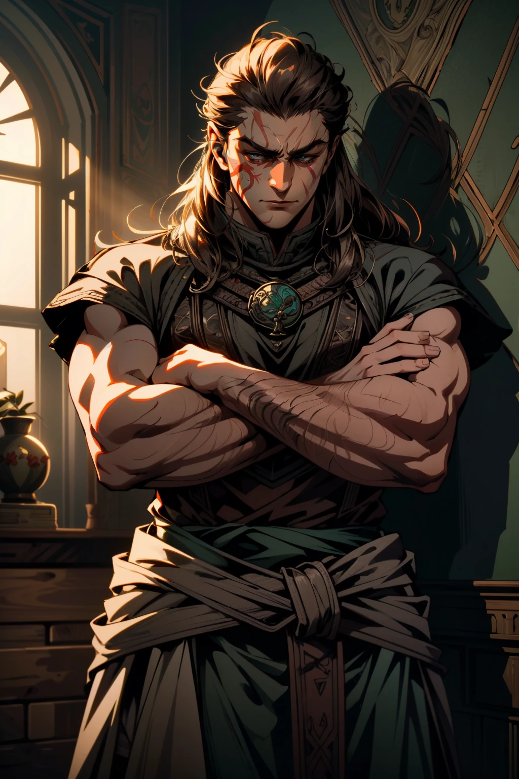 ((ultra detailed, masterpiece, best quality))
<lora:BGHalsin:0.9>
BGHalsin, 1boy, solo, long hair, brown hair, druid, scar on face, Crossed arms around the waist
