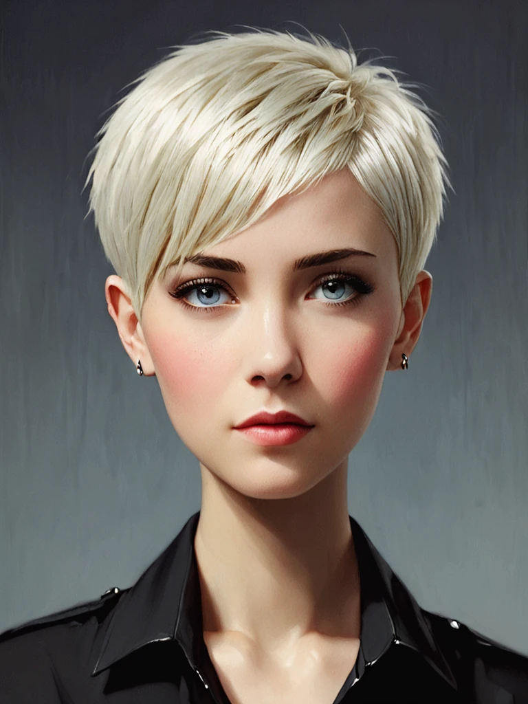 a beautiful woman by RIPinPCE, platinum blonde hair, very short hair, crew cut hair,
<lora:RIPinPCE>