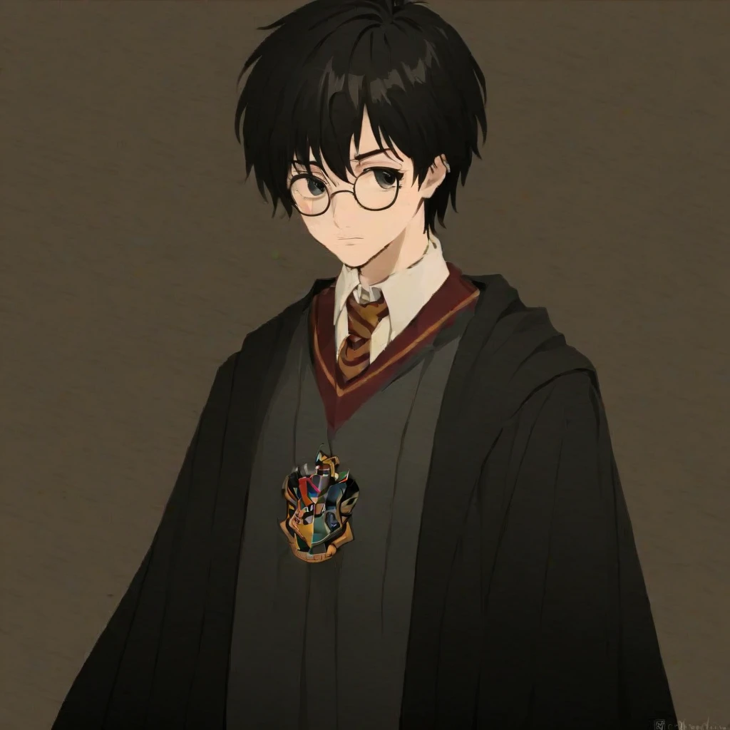 harry potter, <lora:robotbconn:1>,black backhground,