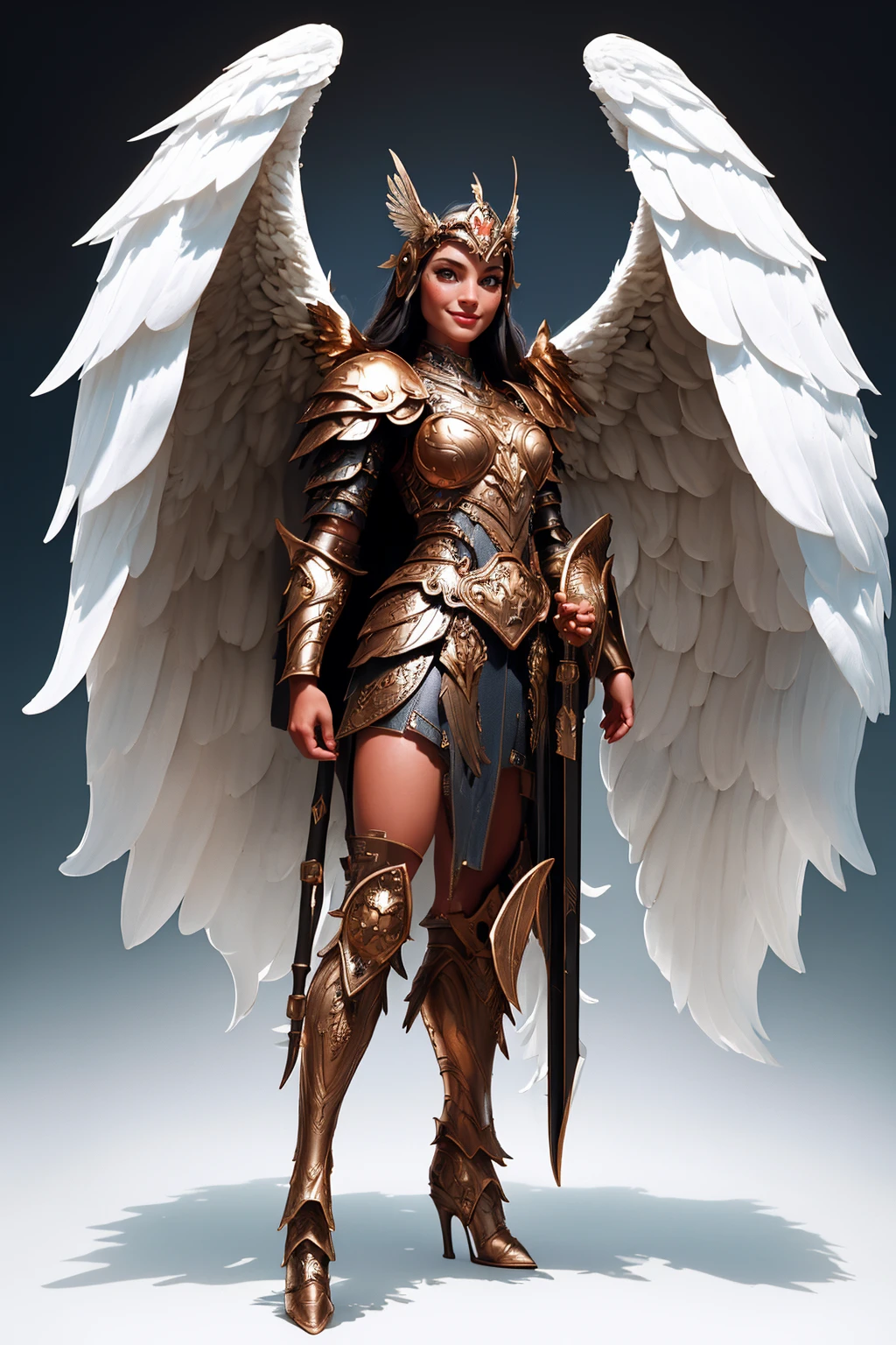 ((Masterpiece, best quality,edgQuality)),smile--,standing,posing for a picture
edgWalkure, long hair, dress, wings, armor, helmet, head wings, shoulder armor, feathered wings, pauldrons, angel wings, mountain, armored dress, valkyrie,boots
<lora:edgWalkureRedTeam:0.75>